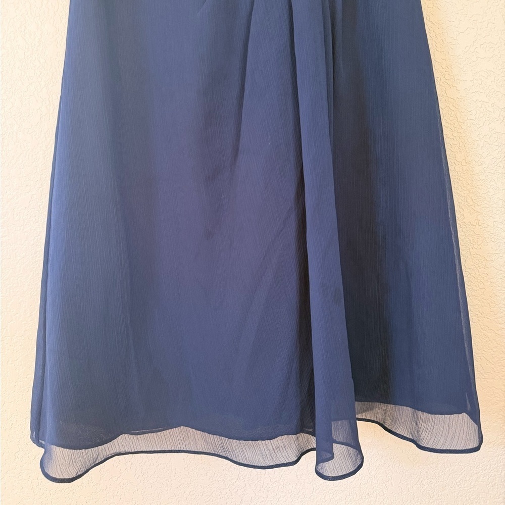 David's Bridal Navy Marine Blue Midi Sleeveless Lace Back Bridesmaid Dress 10 - Picture 3 of 9